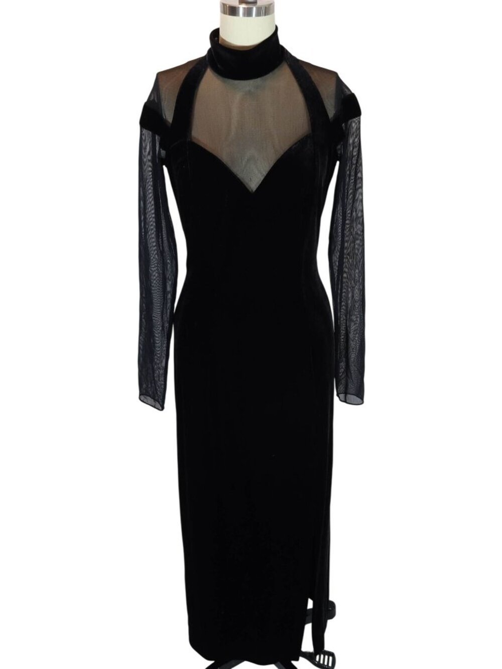 Vintage Y2K NIGHT WAY Velvet Sheer Mesh Dress Size 8 Whimsigoth Witchy Glam